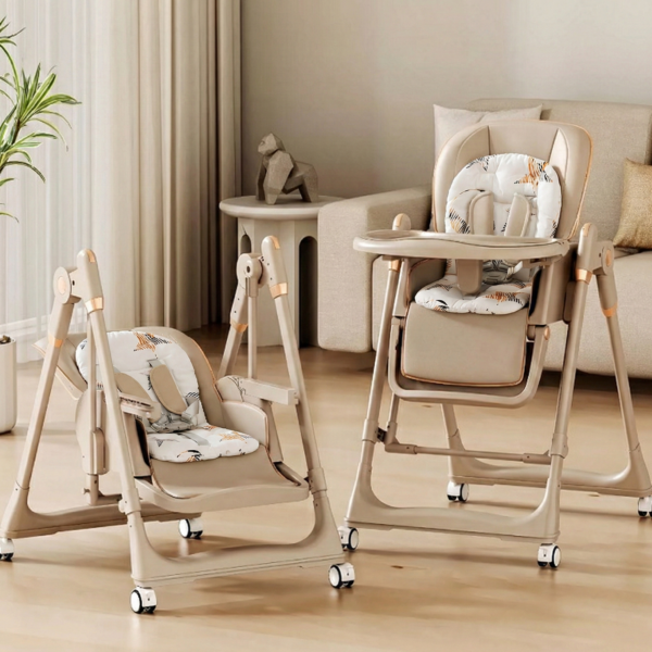 Стульчик для кормления из эко кожи + механические качели (Beige)