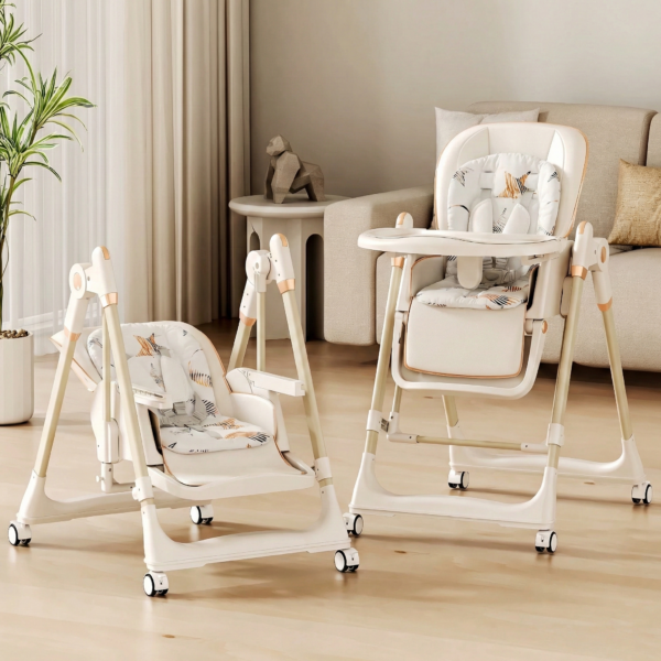 Стульчик для кормления из эко кожи + механические качели (White)