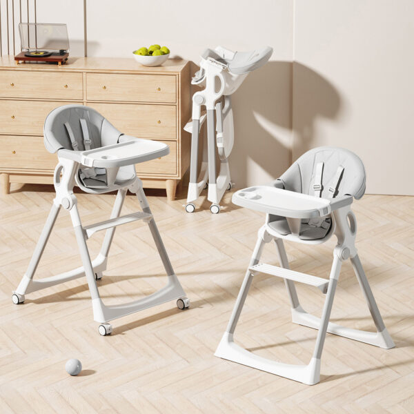 High chair made of eco-leather with wheels (grey)