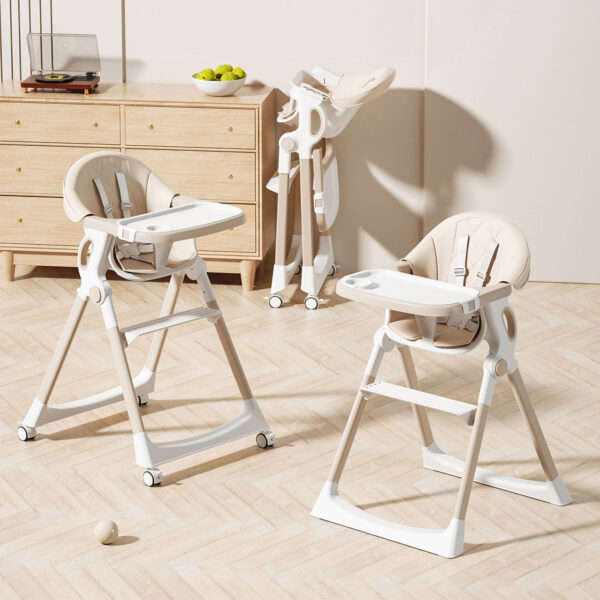 High chair made of eco-leather with wheels (beige)