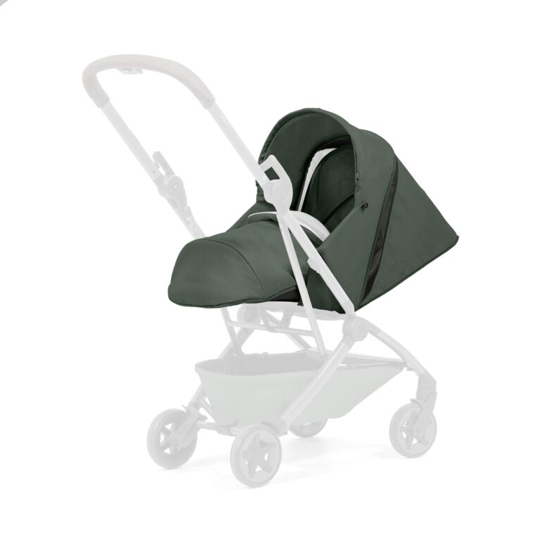 Medium-Joolz Aer2 Nest to seat_Recline position_With cover_Perspective Side View_Forest green_highlighted